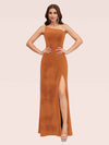 Sexy Simple One Shoulder Long Velvet Graduation Prom Dresses With Slit