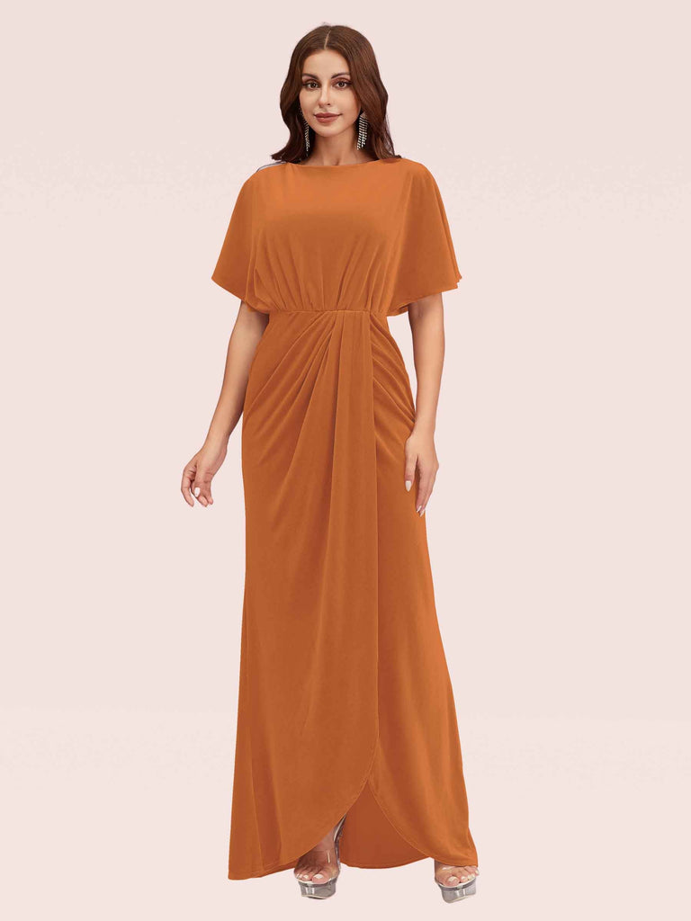 Elegant Velvet Bateau Bat Sleeve Side Slit Long Graduation Prom Dresses With Slit Elegant Velvet Bateau Bat Sleeve Side Slit Long Graduation Prom Dresses With Slit