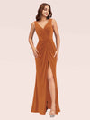 Elegant Mermaid V-Neck Long Side Slit Off Shoulder Graduation Prom Dresses