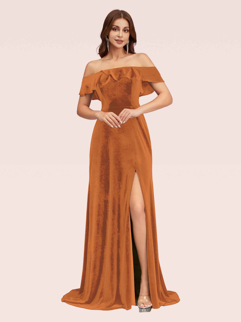 Elegant Off Shoulder Side Slit Long Velvet Party Prom Dresses Online Elegant Off Shoulder Side Slit Long Velvet Party Prom Dresses Online
