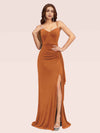 Sexy Spaghetti Straps Mermaid Long Formal Prom Dresses With Slit