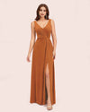 Modern Velvet V-Neck Side Slit Long Bridesmaid Dresses Online