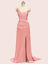 Unique See Through Side Slit Soft Satin Long Formal Prom Dresses Online