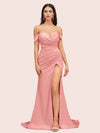 Sexy Side Slit Off Shoulder Long Silky Satin Mermaid Formal Prom Dresses Online