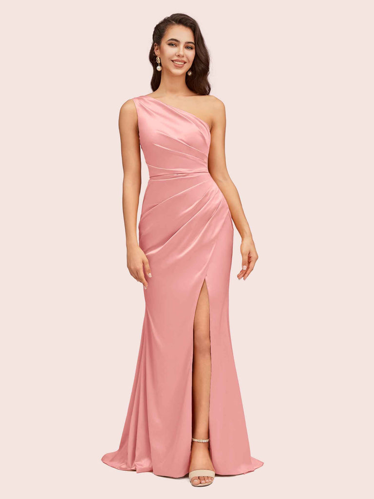 One Shoulder Mermaid Satin Bridesmaid Dresses