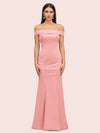 Sexy Off Shoulder Sleeveless Mermaid Long Soft Satin Party Prom Dresses