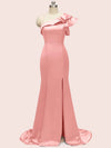 Sexy Side Slit One Shoulder Mermaid Long Soft Satin Graduation Prom Dresses Online