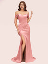 Sexy Off Shoulder Side Slit Long Soft Satin Mermaid Bridesmaid Dresses Online