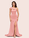 Sexy Mermaid One Shoulder Long Soft Satin Bridesmaid Dresses With Slit For Sale