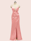 Sexy Mermaid Spaghetti Strap Side Slit Satin Long Formal Dresses For Women