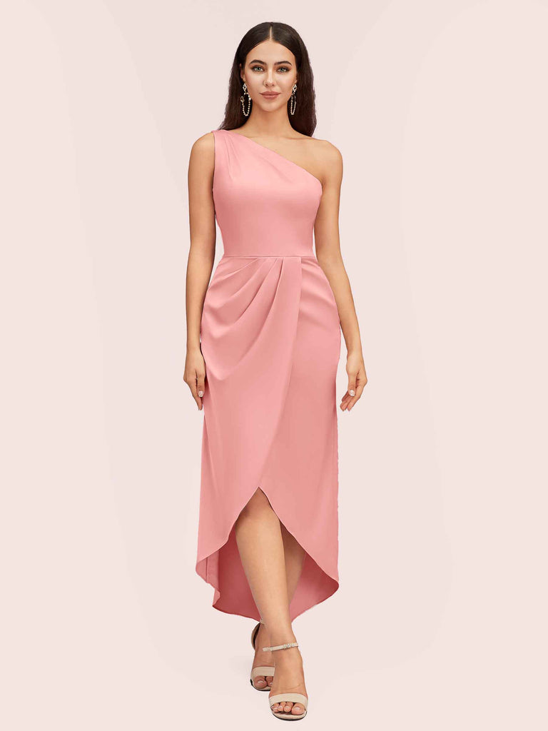 Elegant One Shoulder Mermaid Satin Short Bridesmaid Dresses Online Elegant One Shoulder Mermaid Satin Short Bridesmaid Dresses Online