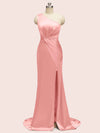Sexy Side Slit Mermaid One Shoulder Long Soft Satin Bridesmaid Dresses Online