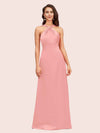 Simple Halter Long Soft Satin Formal Prom Dresses For Women