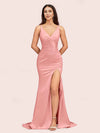 Sexy Mermaid V-neck Side Slit Long Soft Satin Bridesmaid Dresses Online For Sale