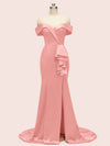 Elegant Off Shoulder Mermaid Long Soft Satin Party Prom Dresses For Women