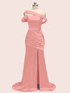 Sexy Mermaid One Shoulder Long Soft Satin Side Slit Formal Prom Dresses Online
