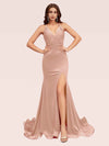 Sexy V-neck Side Slit Stretchy Jersey Long Mermaid Evening Prom Dresses Online