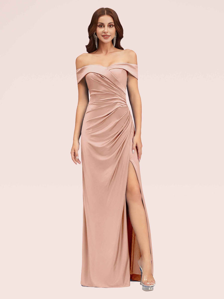Sexy Off Shoulder Side Slit Stretchy Jersey Long Mermaid Evening Prom Dresses Online