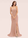 Sexy Halter Criss Cross Back Stretchy Jersey Long Mermaid Bridesmaid Dresses With Slit