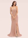 Sexy Halter Criss Cross Back Stretchy Jersey Long Mermaid Evening Prom Dresses With Slit