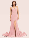 Sexy Halter V-neck Side Slit Stretchy Jersey Long Mermaid Bridesmaid Dresses