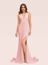 Sexy Backless Side Slit V-Neck Off Shoulder Jersey Long Mermaid Bridesmaid DressesSide Slit