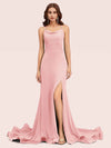Sexy Backless Criss Cross Side Slit Stretchy Jersey Long Mermaid Bridesmaid Dresses