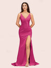 Sexy Mermaid V-neck Side Slit Long Soft Satin Bridesmaid Dresses Online For Sale