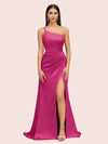 Soft Satin One Shoulder Side Slit Silky Long Mermaid Bridesmaid Dresses Online For Sale