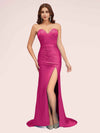Sexy Mermaid Sweetheart Long Soft Satin Formal Prom Dresses With Slit