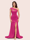 Sexy Mermaid One Shoulder Long Soft Satin Bridesmaid Dresses With Slit For Sale