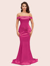 Sexy Off Shoulder Mermaid Long Silky Satin Formal Prom Dresses 2023