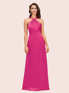 Elegant A-line Halter Sleeveless Floor Length Long Soft Satin Bridesmaid Dresses