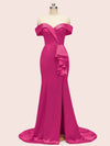 Elegant Off Shoulder Mermaid Long Soft Satin Bridesmaid Dresses 2023