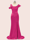Sexy Side Slit Mermaid Long Soft Satin Women's Evening Prom Dresses With Slit