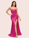 Simple Mermaid Sweetheart Side Slit Soft Satin Party Prom Dresses 2023
