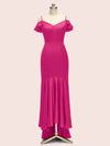 Sexy Cold Shoulder High Low Asymmetric Soft Satin Shot Formal Prom Dresses Online
