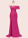 Elegant One Shoulder Long Side Slit Soft Satin Graduation Prom Dresses Online