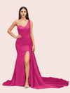 Sexy Mermaid One Shoulder Long Soft Satin Side Slit Evening Prom Dresses Online
