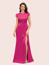 Sexy Open Back Mermaid Short Sleeves Long Silky Satin Formal Prom Dresses Online