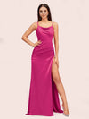 Sexy Spaghetti Straps Mermaid Long Soft Satin Bridesmaid Dresses With Slit