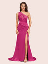 Sexy Side Slit Mermaid One Shoulder Long Soft Satin Bridesmaid Dresses Online For Sale