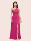 Simple Silky Satin One Shoulder Long Side Slit Bridesmaid Dresses Online