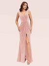 Elegant Mermaid V-Neck Long Side Slit Off Shoulder Graduation Prom Dresses
