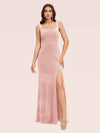 Elegant Velvet Square Neck Sleeveless Long Mermaid Bridesmaid Dresses With Slit