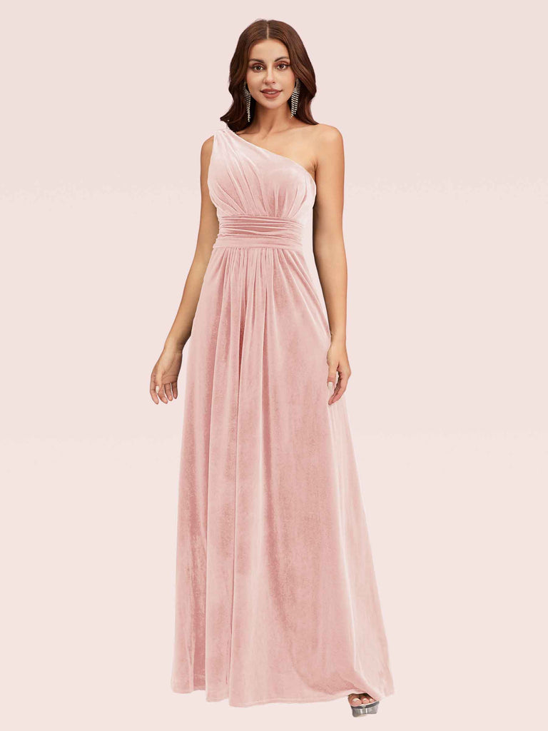 Elegant One Shoulder Long A-line Velvet Bridesmaid Dresses Online