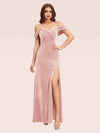 Sexy Side Slit Off Shoulder Long Mermaid Velvet Bridesmaid Dresses Online