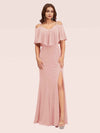 Sexy Cold Shoulder Velvet Mermaid Long Evening Prom Dresses With Slit