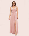 Modern Velvet V-Neck Side Slit Long Formal Prom Dresses Online