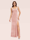 Elegant Velvet Square Neck Long Mermaid Party Prom Dresses With Slit